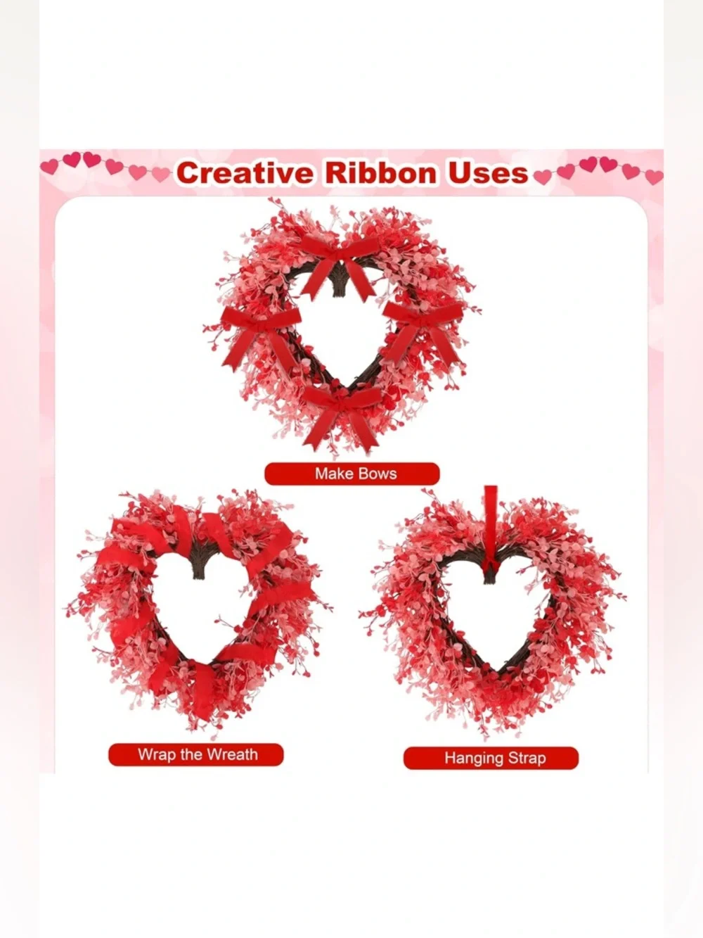 Valentines Day Heart Wreath Home Office Decor 22”